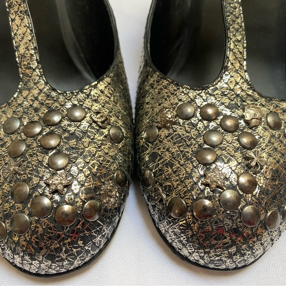 Vintage CHANEL maryjane wedges. In metallic silver exotic python Jeweled CC logo - Picture 5 of 12